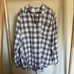 BDG Plaid Button-Down Shirt in Brown and Cream